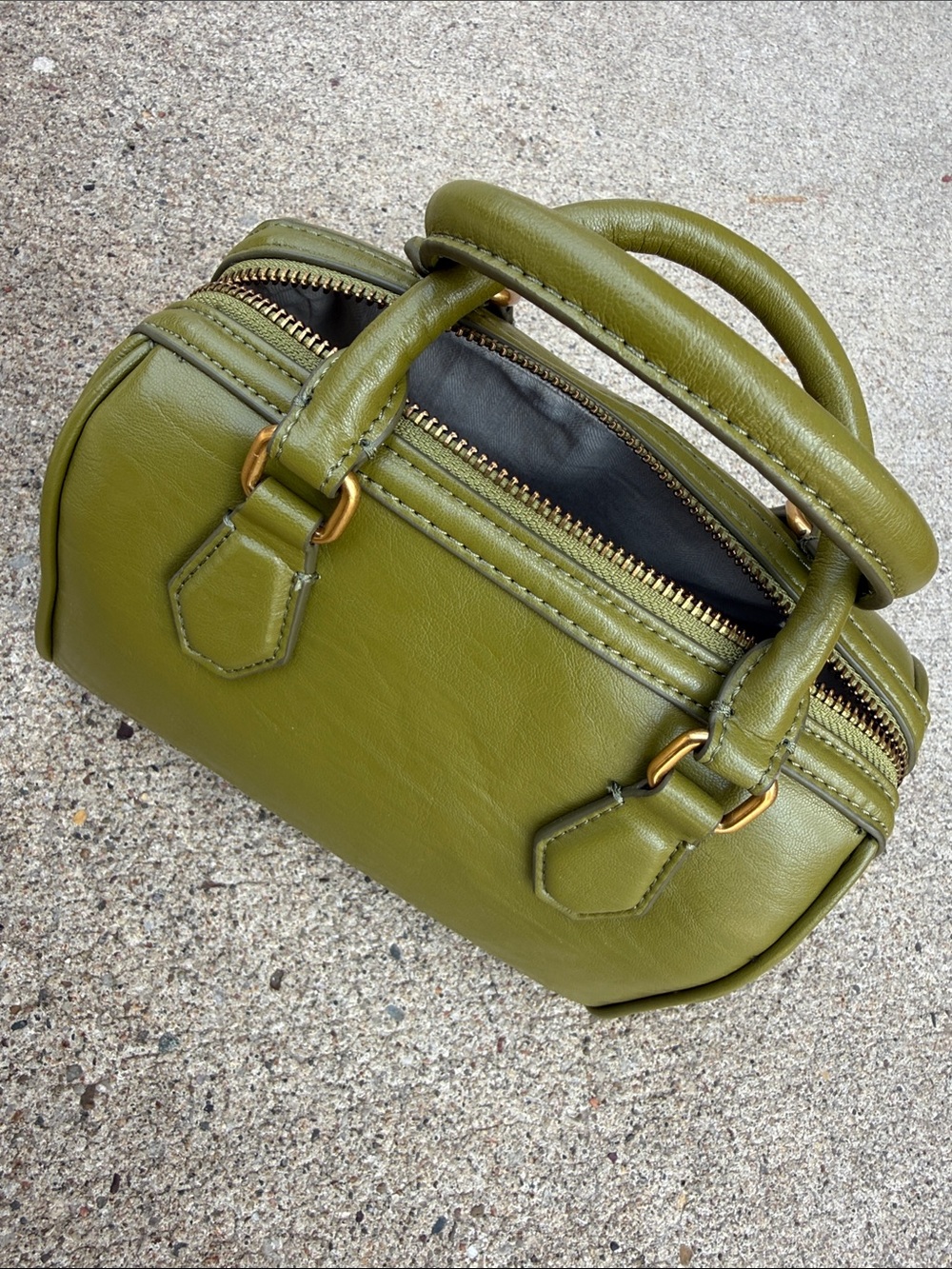Olive Green Mini Leather Top-Handle Bag / shoulder strap